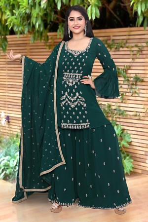 Peacock Green Georgette Designer Sharara